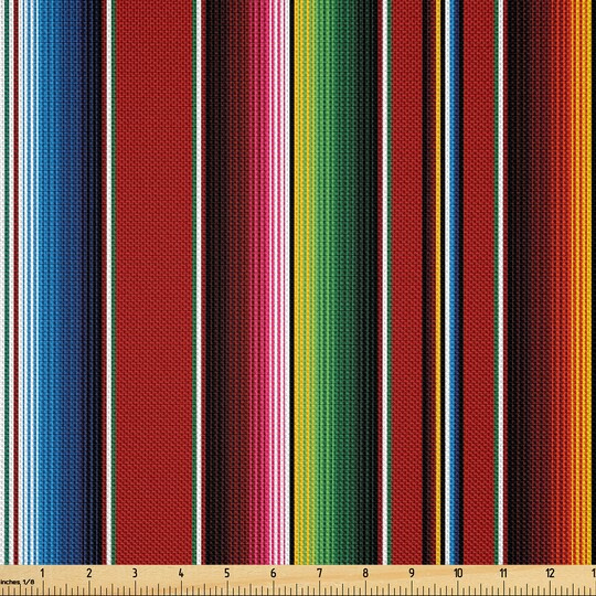 Ambesonne Cinco de Mayo Fabric by The Yard, Mexican Serape Colorful Stripes Vertical Lines Latino Design Illustration, Decorative Satin Fabric for Home Textiles and Crafts, 5 Yards, Burgundy Blue